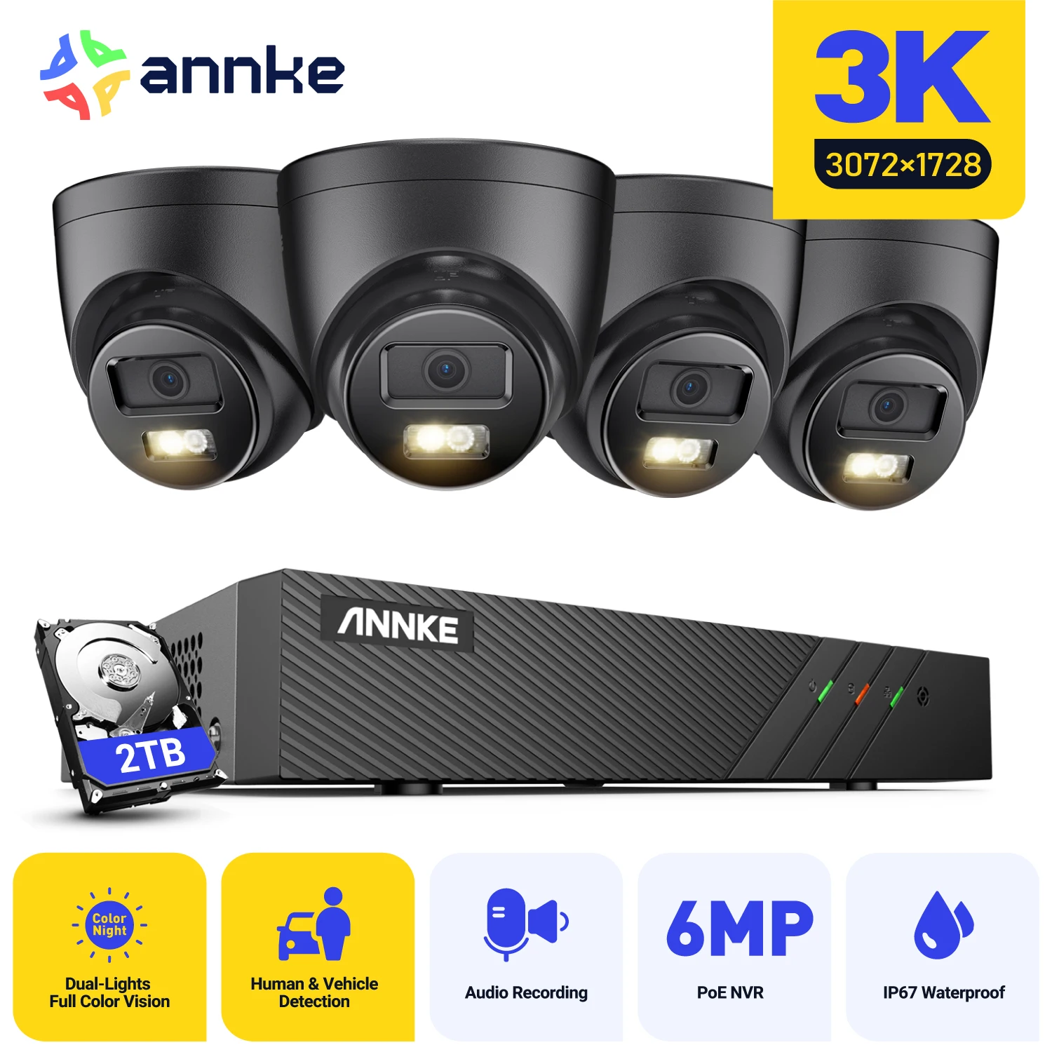 ANNKE kamera keamanan Video CCTV 8CH, sistem kamera H.265 + 5MP jaringan rumah pintar lampu ganda Kit pengawasan akses jarak jauh