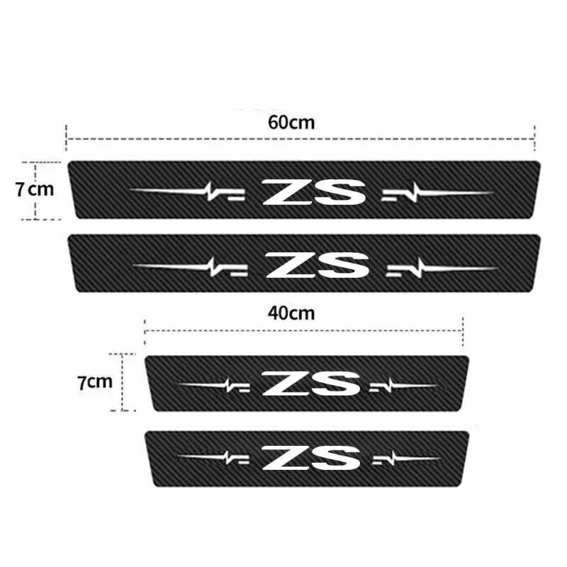 Car Styling for MG ZS Logo Carbon Fiber Door Sill Anti Kick Sticker Scuff Scratch Rear Trunk Threshold Strip Protect Film Decals