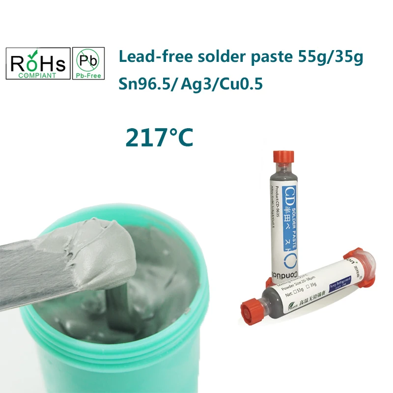 Pâte à souder sans plomb, Type tube à aiguille, Point de fusion, 217 ℃, réparation de PCB