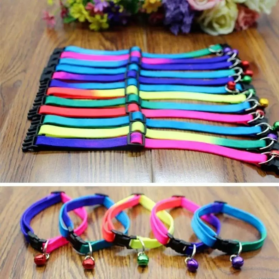 Random Candy Color Quick Release Collar Pet Dog And Cat Nylon With Bell Adjustable Leash Accessory 1 Pcs