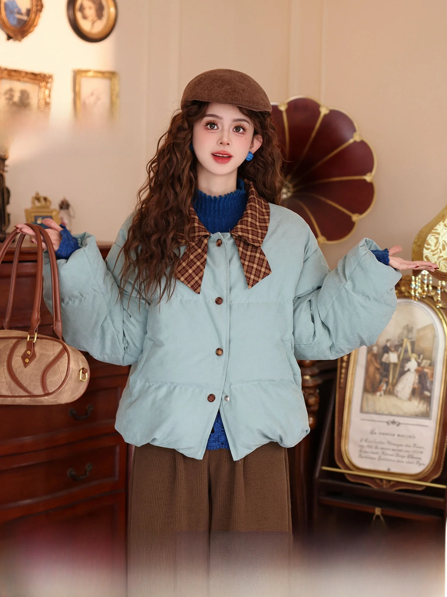 

Пуховик Chend's Casual Loose для женщин, синий, 2025, новая зимняя теплая универсальная куртка из полиэфирного волокна, ретро-стиль, короткое пальто