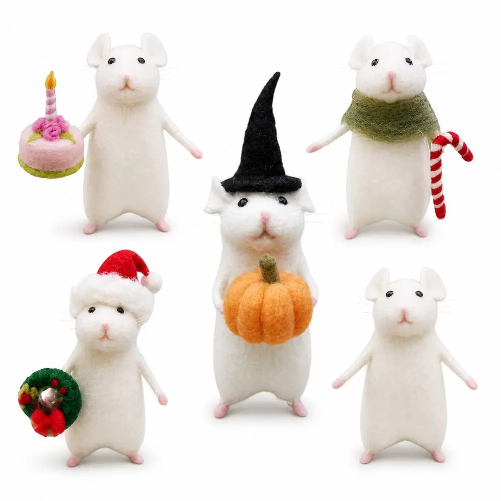 New Handmade Halloween Mouse Cute Mouse Felt Mouse with xmas Hat Wool Felt Mouse Christmas Tree Decor