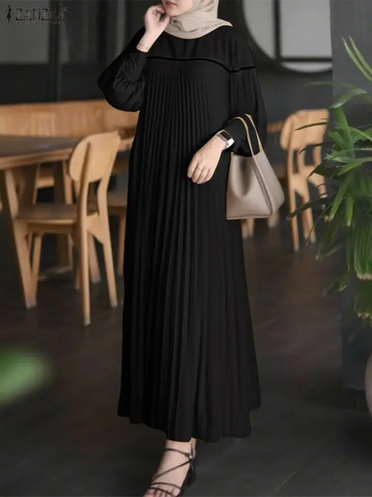 Frauen Elegante Langarm Patchwork Maxi Kleider 2023 ZANZEA Herbst Muslimischen Abaya Robe Femme Sommerkleid Dubai Hijab Kleid Kaftan