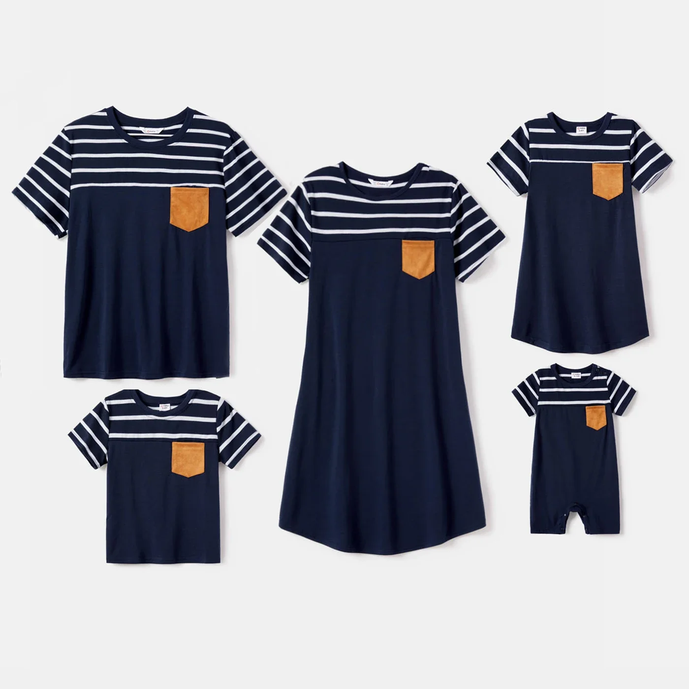 PatPat Family Matching Striped Spliced Dresses and Short-sleeve T-shirts Sets Suitable for Summer Season Soft and Comfortable