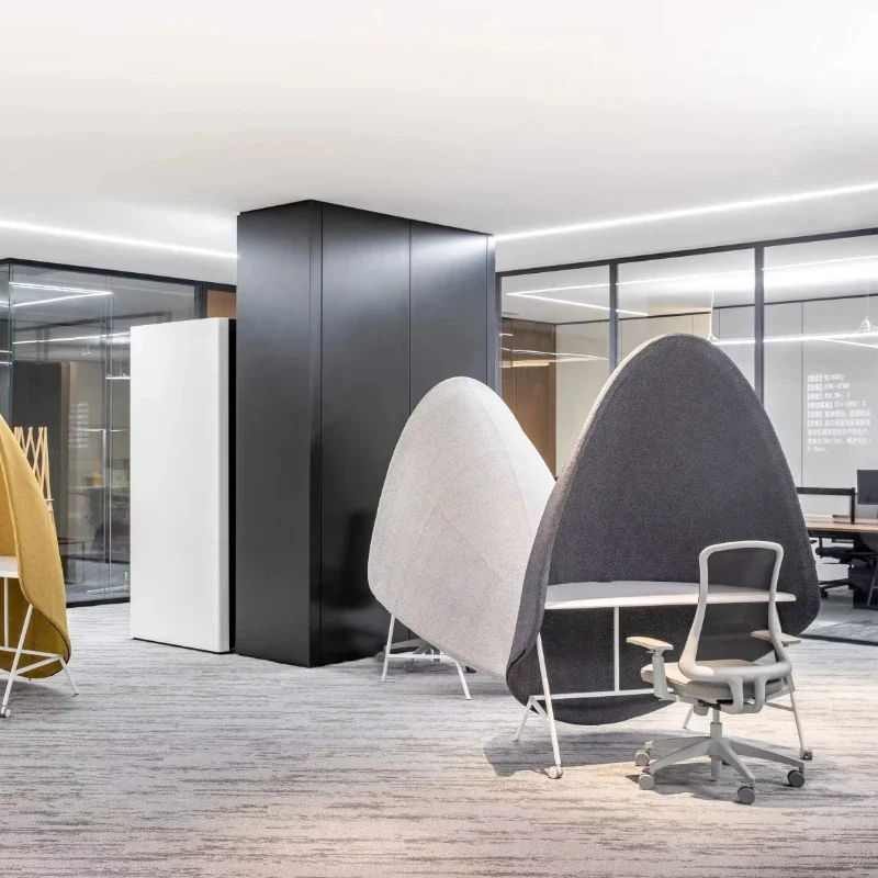

soundproof, open workstation desk, wood-metal construction, easy to install, suitable for commercial use
