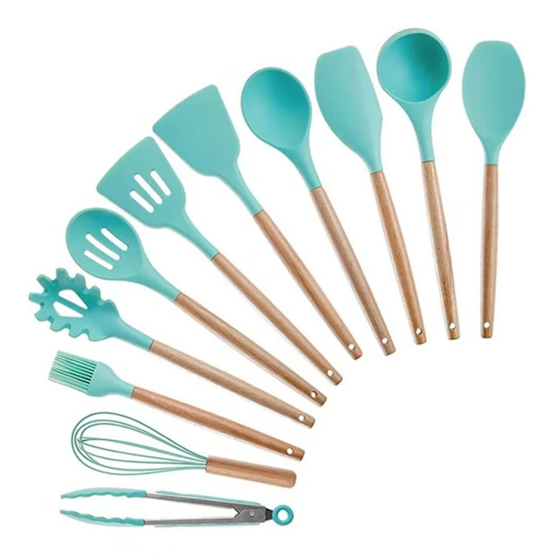 

Silicone Wood-handled Kitchenware 11-piece Set, Non-stick Pan Spatula And Spoon Tool Set, Soup Spatula And Spoon
