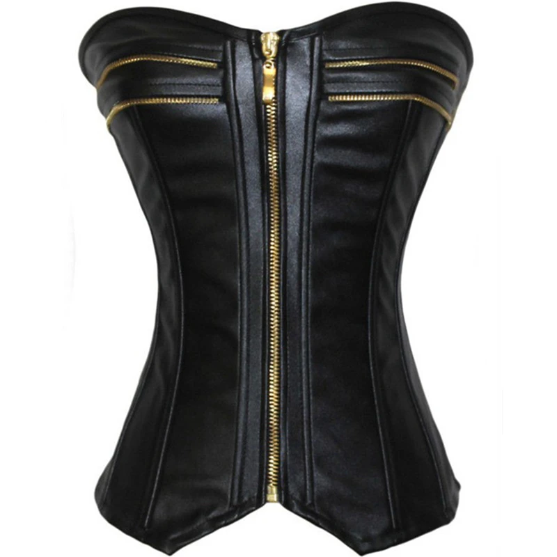 

Women Steampunk Faux Leather Corsets Gothic Zipper Front Corset Bustiers Sexy Lingerie Top Body Shaper Plus Size S-6XLBlack zip