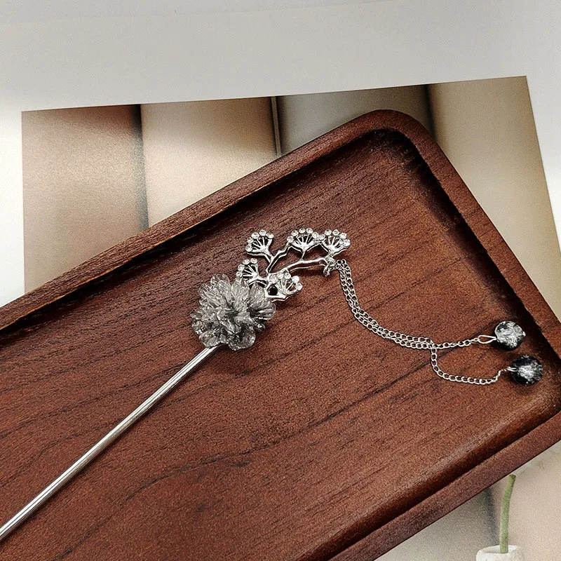 النمط القديم طلاء حبر زهرة دبوس الشعر الراقية مزاجه طبق دبوس الشعر الرجعية Hanfu دبوس الشعر خوذة الشعر التبعي