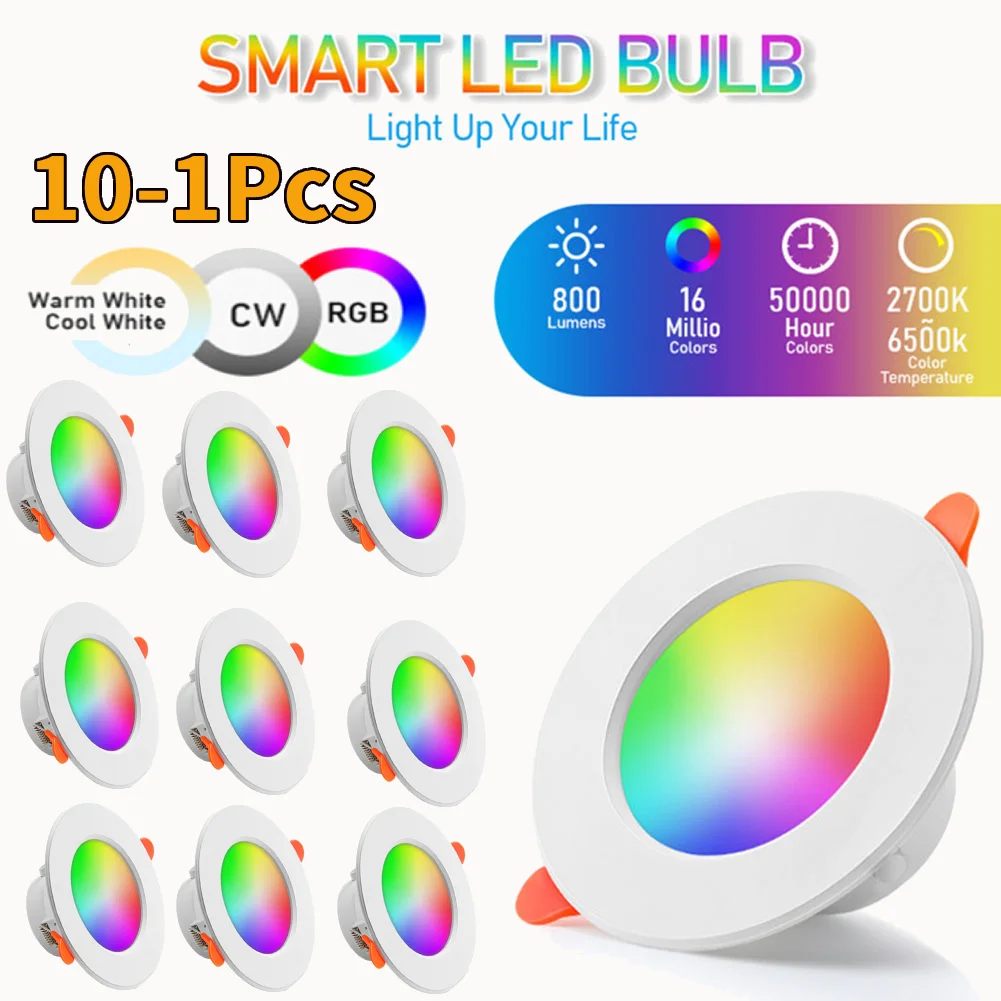 10-1 قطعة 10 واط الذكية LED النازل بلوتوث مصباح السقف RGB مصباح APP التحكم عن بعد صوت راحة أسفل اللون تغيير الضوء