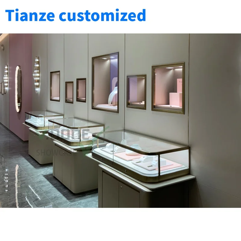 [Customized]luxury Jewelry Store Design glass Showcase display Cabinet standing jewellery shop counter kiosks  mall with lig