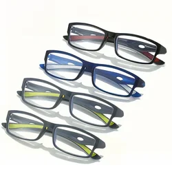 4PCS Sport Style Non-Prescription Reading Glasses Anti-Blue Light Rectangular Full Rim Eyewear, PC Frame Material