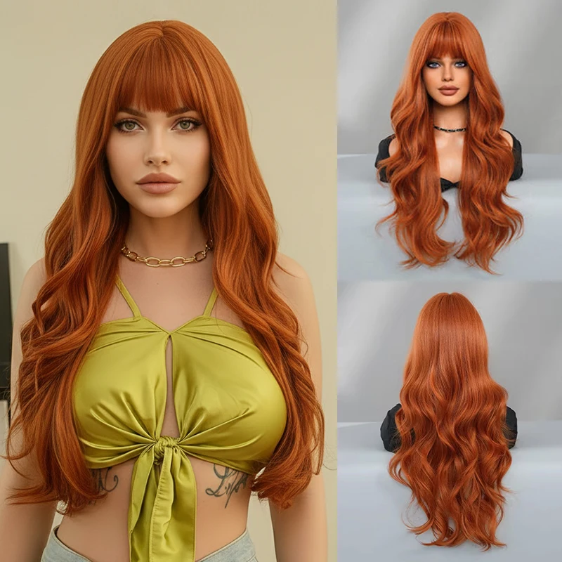 Peruca de cabelo encaracolado feminino em formato de onda, com franja, loira, para cosplay, festa, perucas de cabelo natural para mulheres, resistente ao calor