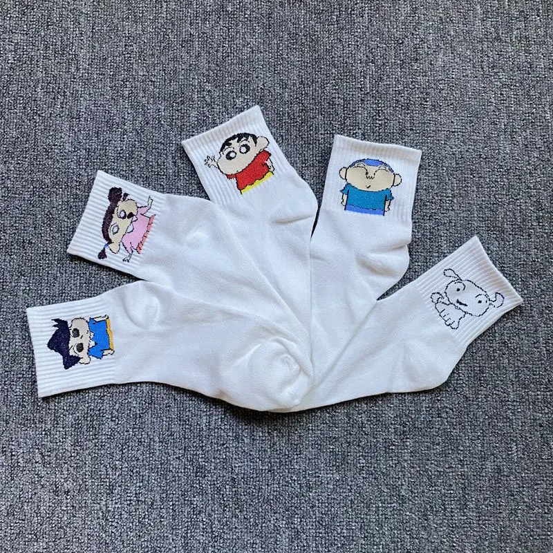 Crayon shin-chan hommes chaussettes blanches dessin animé Figure Nohara Shiro femmes respirant en Tube chaussettes Anime mode coton Sport chaussettes