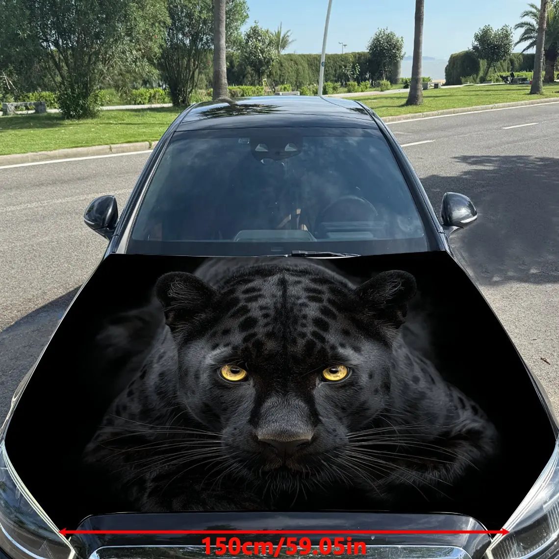 Black - Gold Cheetah Stare Car Vinyl Wrap, PVC Material Waterproof Car Hood Sticker, Self-Adhesive Scratch-Resistant Stickers fo