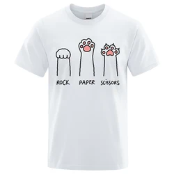 Rock Paper Scissors Funny Cat Print Clothes Men Fashion Oversize T-Shirt Casual Crewneck Tops Summer Cotton Loose T Shirt Couple