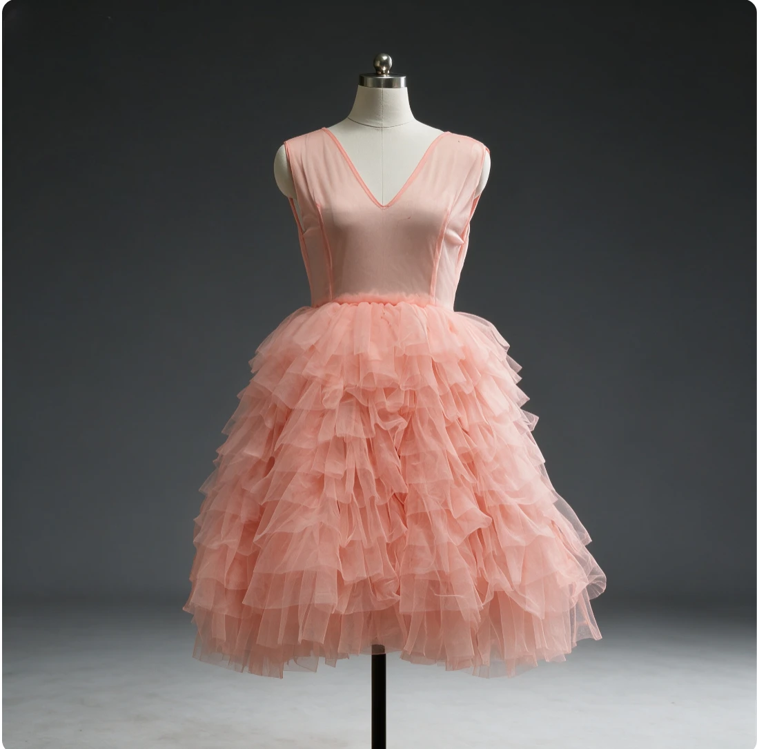 V-Neck Sleeveless Tulle Dress Multi-Layer Ruffle Tiered Mini Tutu Dress Evening Party Birthday Photoshoot Fashion Runway skirt