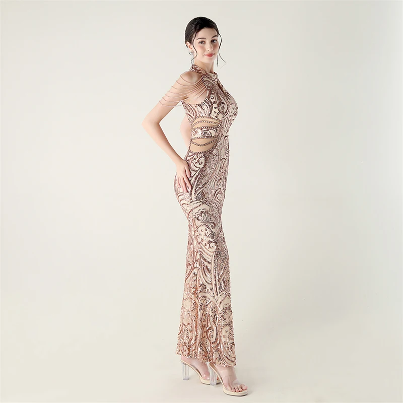 المرأة الصيف بلا أكمام مثير أنيقة قطع الديكور مطرزة كوكتيل حفلة موسيقية فاخرة مساء حفلة مناسبة رسمية فستان طويل