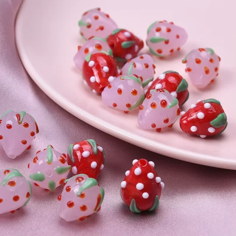7pcs Fruit Strawberry Fashion Delicate Pendant Fruit Interval Bead Diy Bracelets Necklace Jewelry Making Used To Craft Wholesale