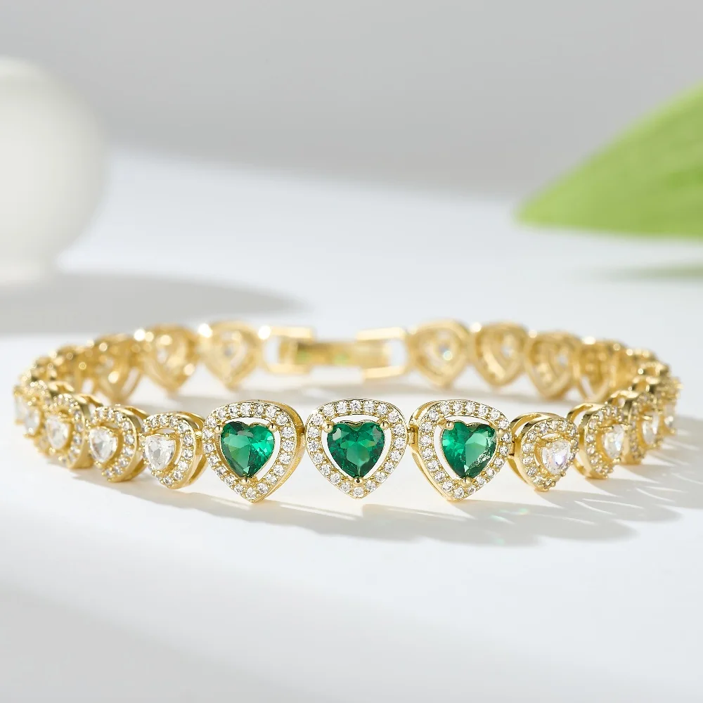 

Women's Fashion Jewelry Bracelets Luxury Copper Tennis Bracelet with Green White Heart Zircon