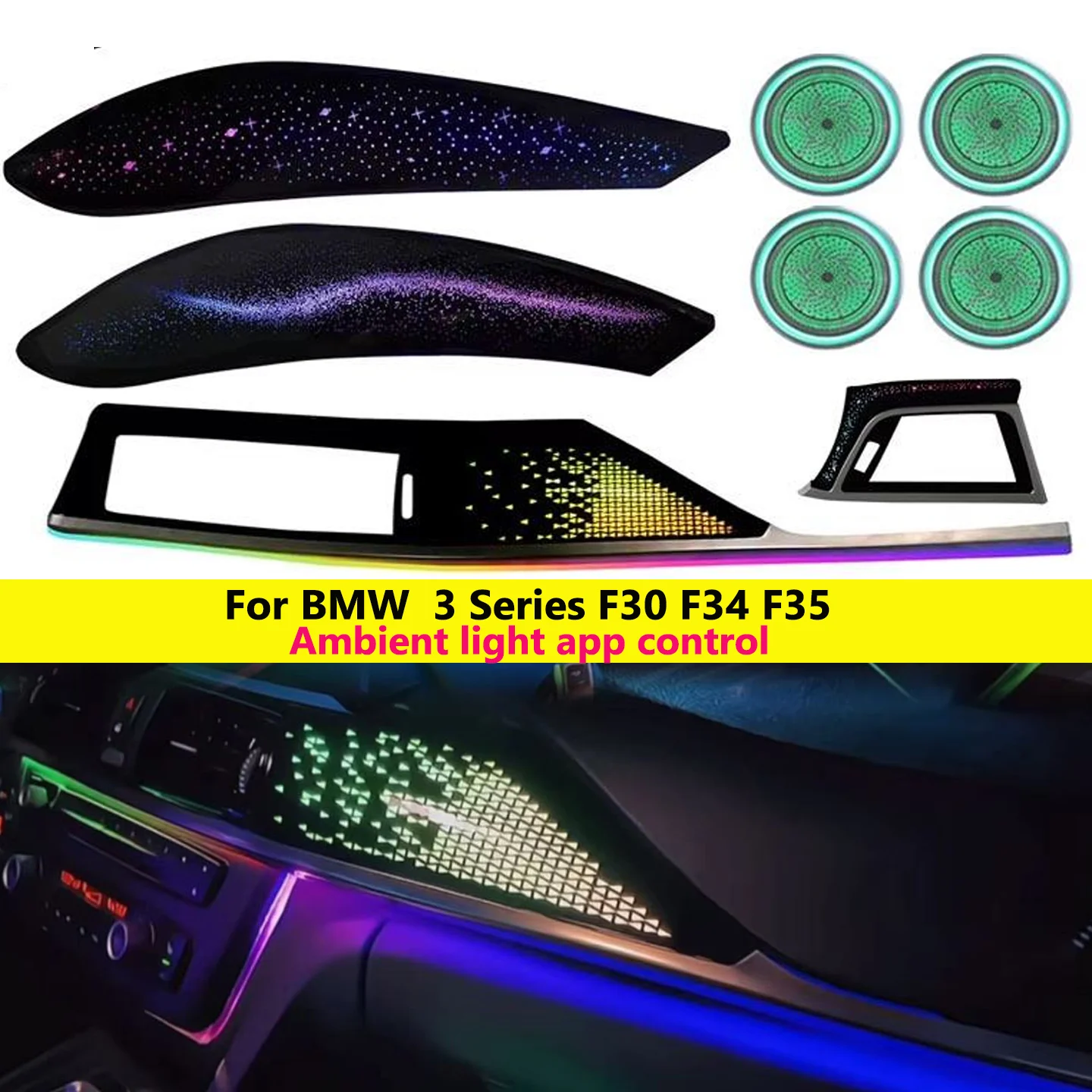 Autowellus Car Ambient Light For 3 4 Series F30 F31 F32 F33 F36 2013-2019 Interior Atmosphere Decorative Lamp LED Strip APP
