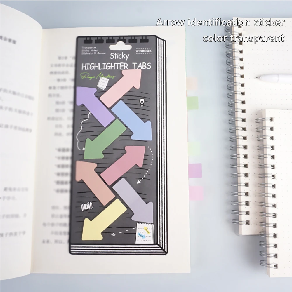 شريط لاصق شفاف ملون، شريط PET مقاوم للماء، شريط مؤشر سهم المكتب، شريط شريطي ملون