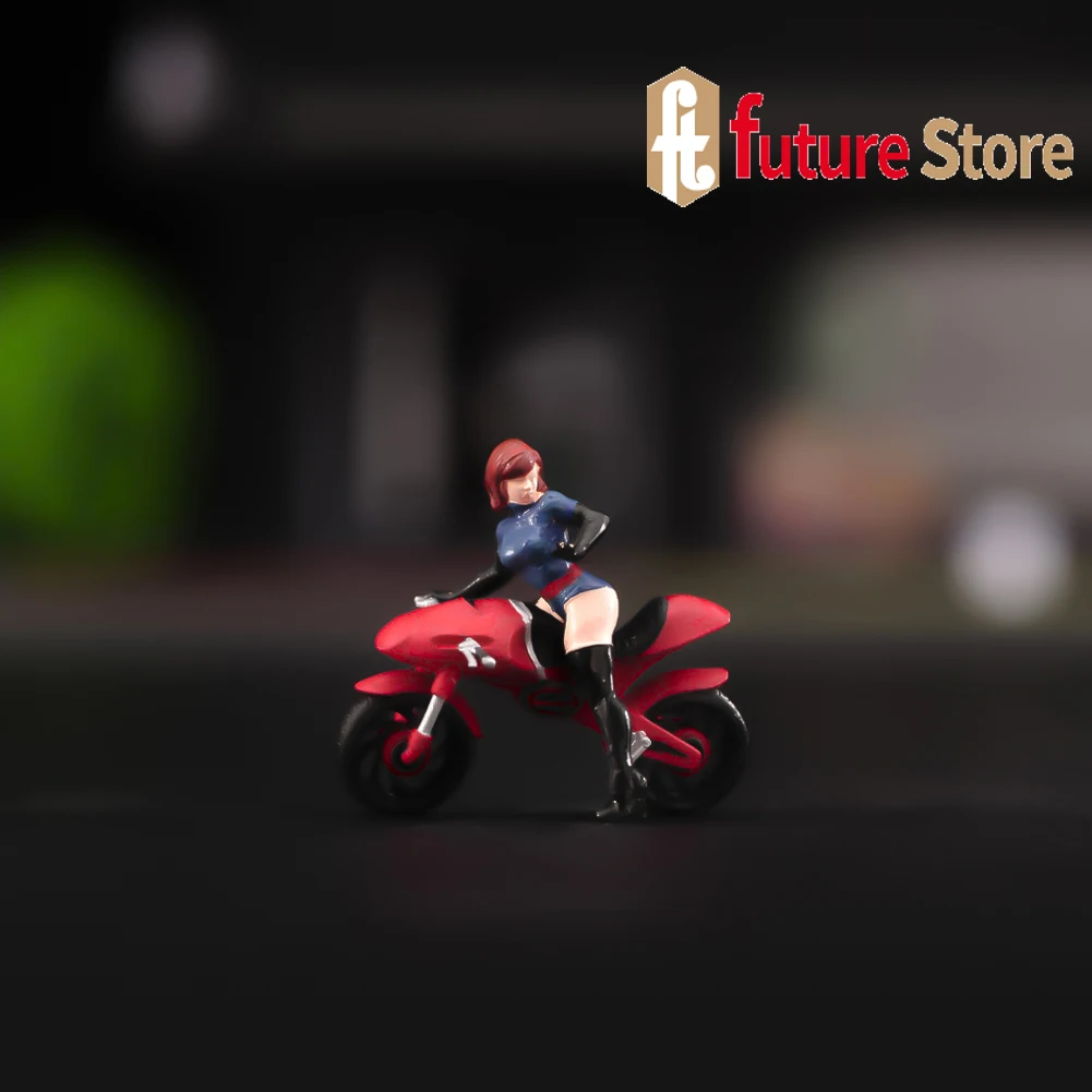 ANT Painted Miniatures 1/87 1/64 1/43 Girl Driver Motorcycle Diorama Figure  Mini Doll Model Creative Photography Scene For Cars