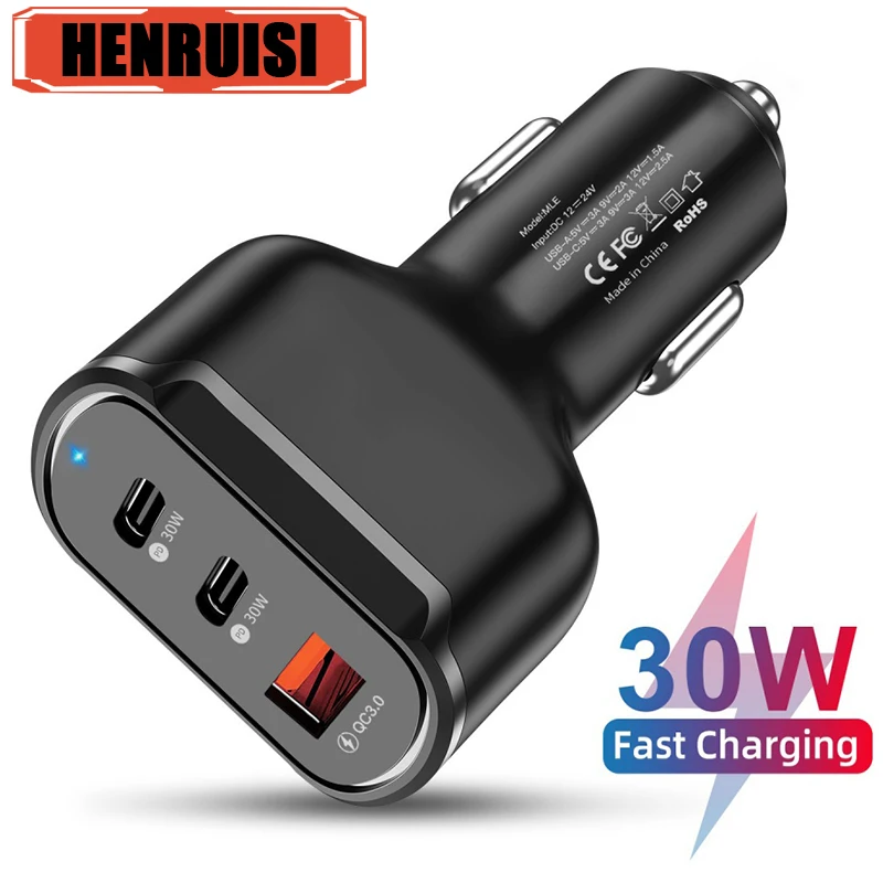 

30W PD Car Charger Fast Charging Type C USB Phone Charge Power Adapter In Car For iPhone 15 14 Xiaomi Samsung Quick Car Charger