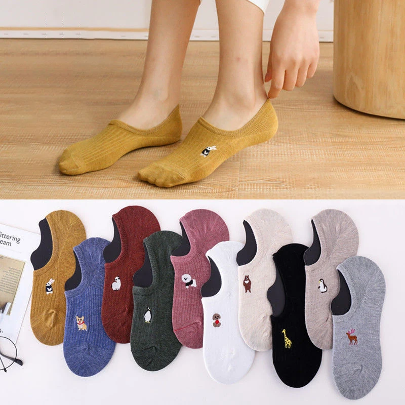 

Invisible Cartoon Cotton Breathable Socks Women Summer Girls Casual Short Ankle Boat Low Cut Lady Sox