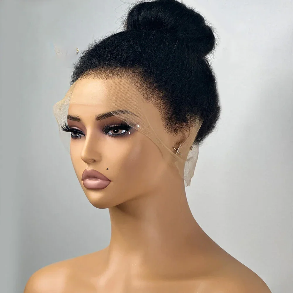 Soft Yaki 28 Inch 180 Density Natural Black Kinky Straight Hair Wig HD Lace Front Wig Suitable With Baby Hair For Women Heat-Resistant Preplucked Glueless Synthetic Daily Wear Wig