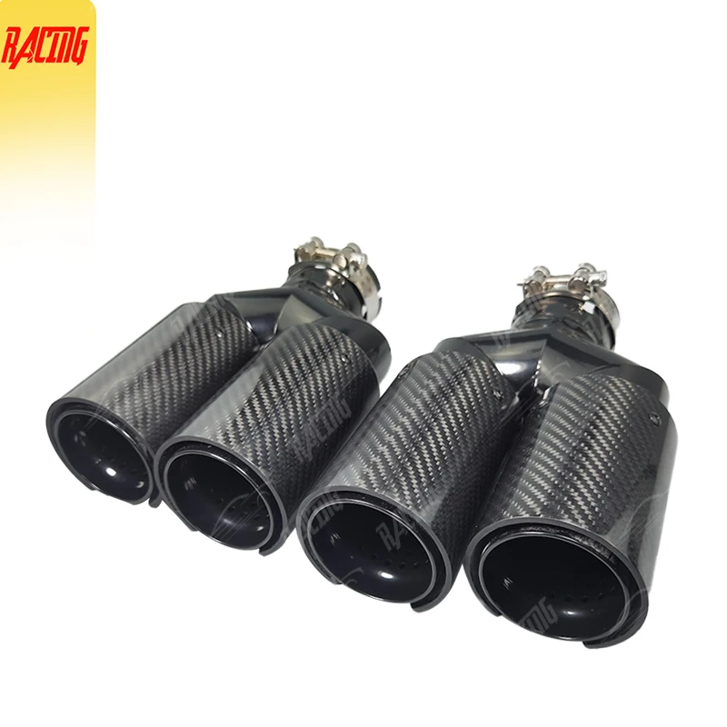 1 قطعة ألياف الكربون الأسود اللامع 80 مللي متر منفذ الخمار تلميح Y-شكل مزدوج خروج العادم الأنابيب العالمي اكسسوارات السيارات لسيارات BMW