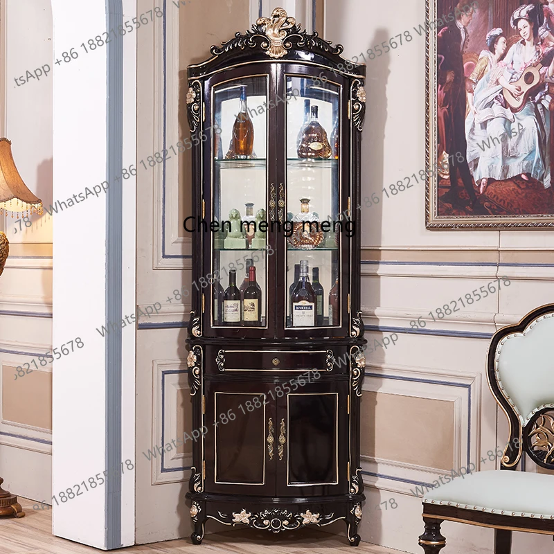 

European-style corner cabinets The living room displays a solid wood corner wine cabinet with ebony gold painting