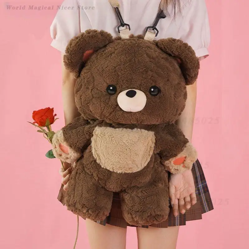 Cute Heart Bear Plush Backpack Doll Toy Bag Soft Fluffy Rucksack Sweet Fashion Small School Shoulder Bag for Girls Versatile