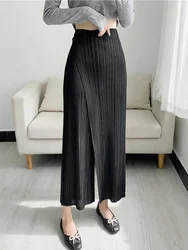 Women Pleated Solid Color Ankle-length Pants Elastic Waist Wide Leg Straight Female Trsouser Loose 2024 Summer