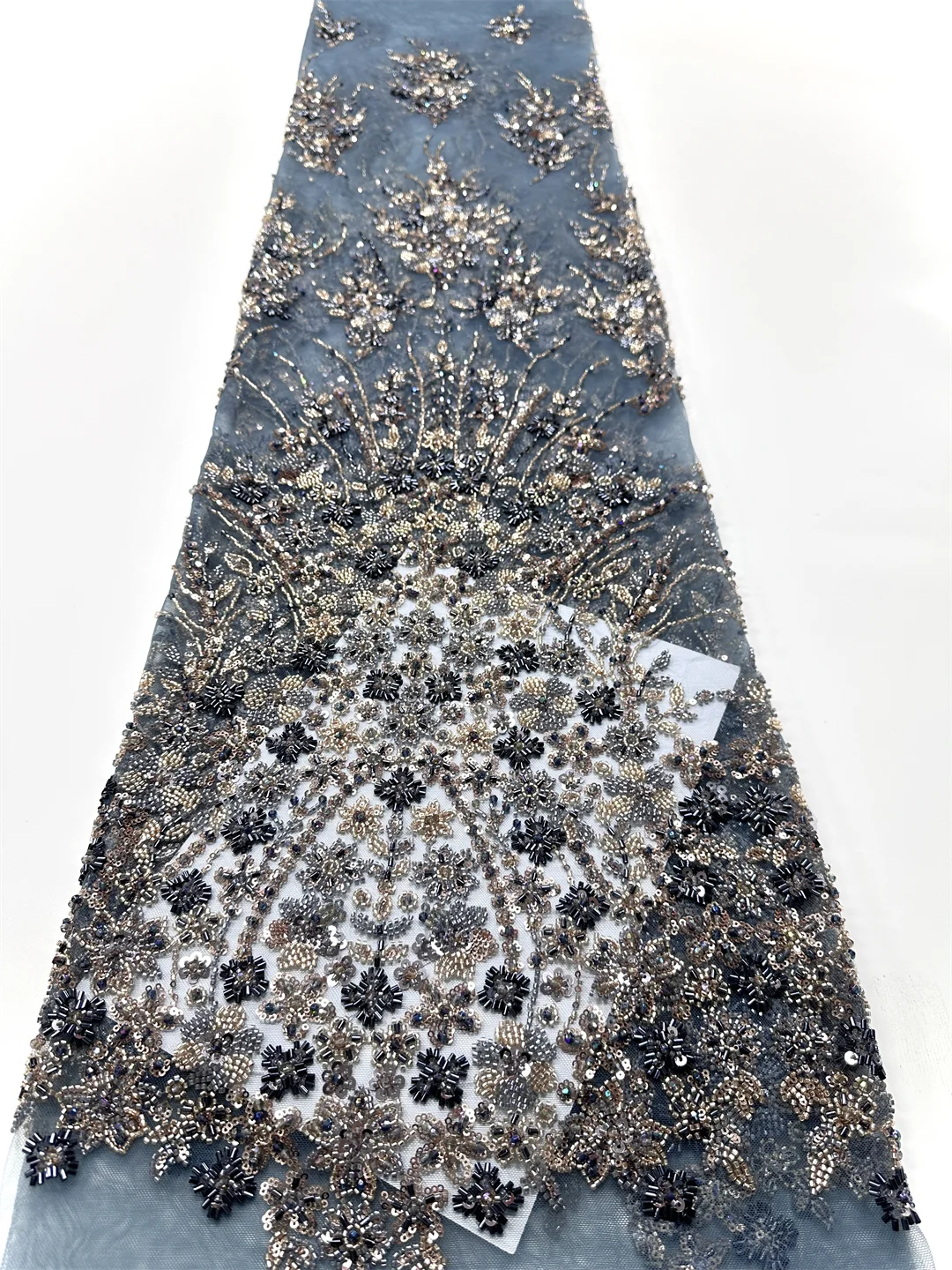 Kain Renda Afrika Mewah Berkualitas Tinggi dengan Payet dan Manik-manik untuk Pernikahan Nigeria Kain Renda Tulle Prancis 5 yard