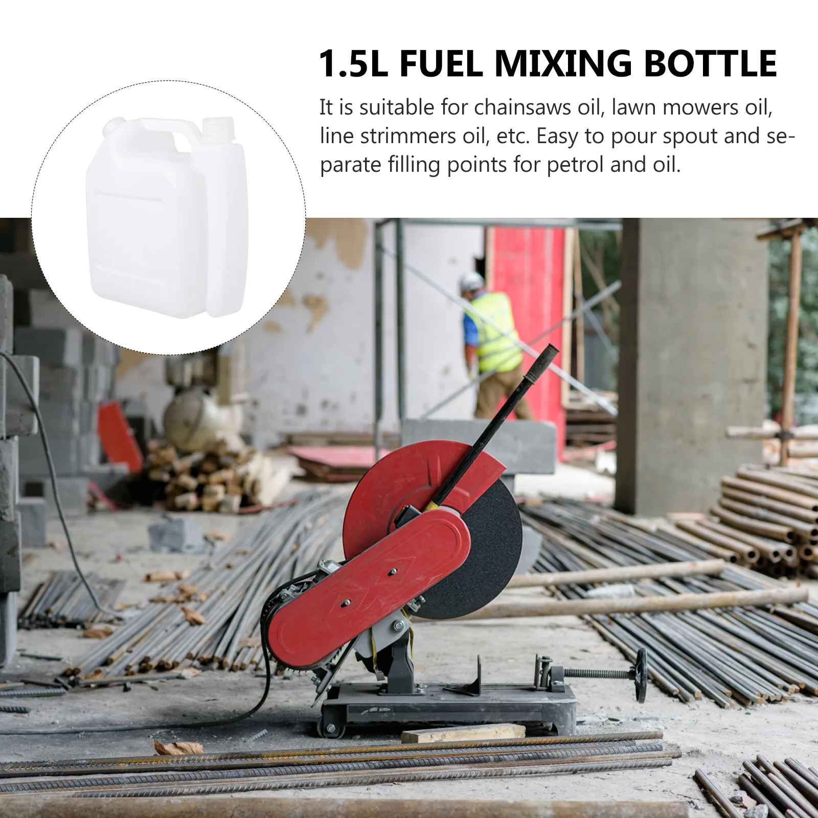 

1.5L Premium Oil Mixing Bottle Easy Pour Spout Separate Filling Points Chainsaws Lawn Mowers Trimmers Reusable Accurate