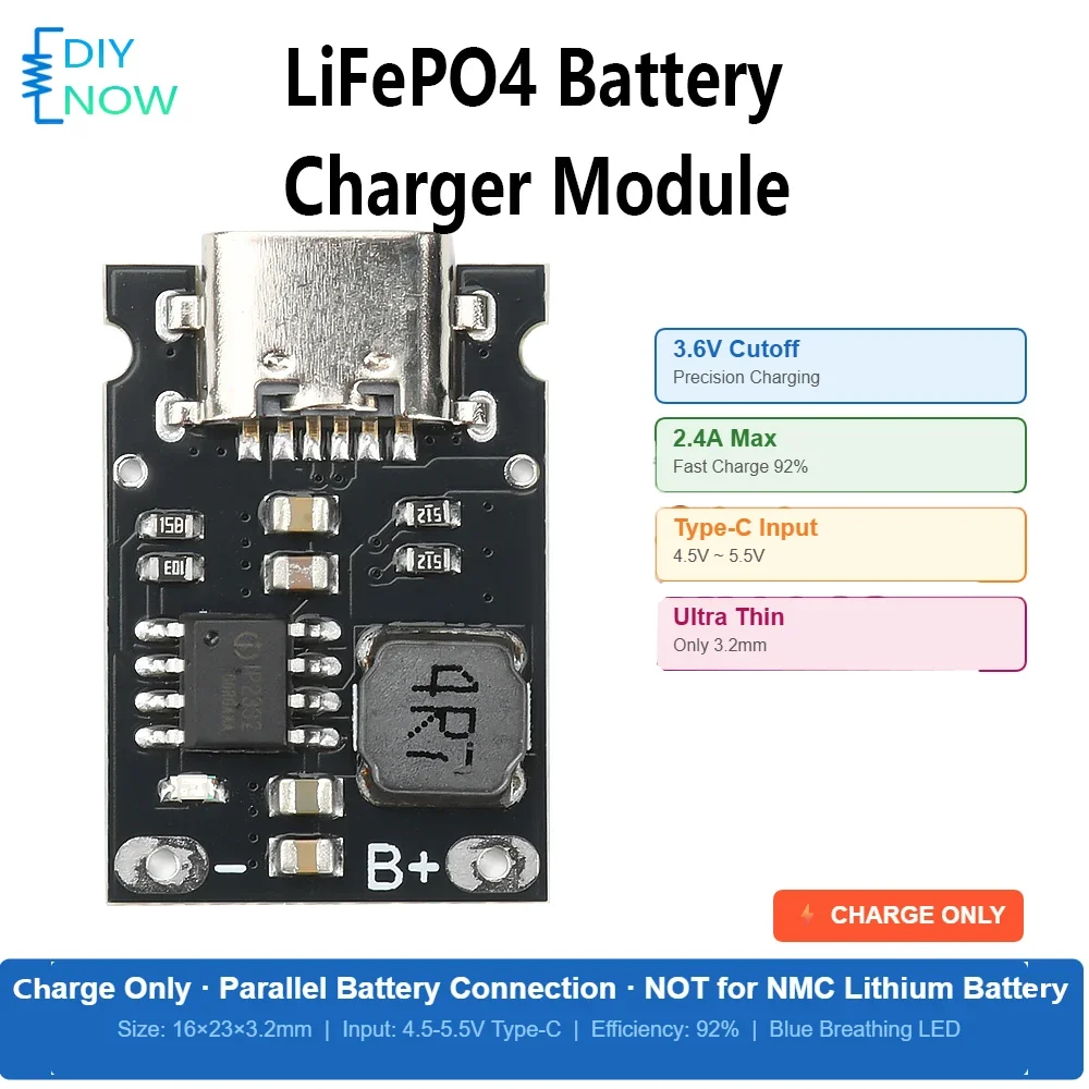 Lithium Iron Phosphate Battery Module 3.6V 2.4A High Current Charging Board Charging Protection Module With Type-C Interface