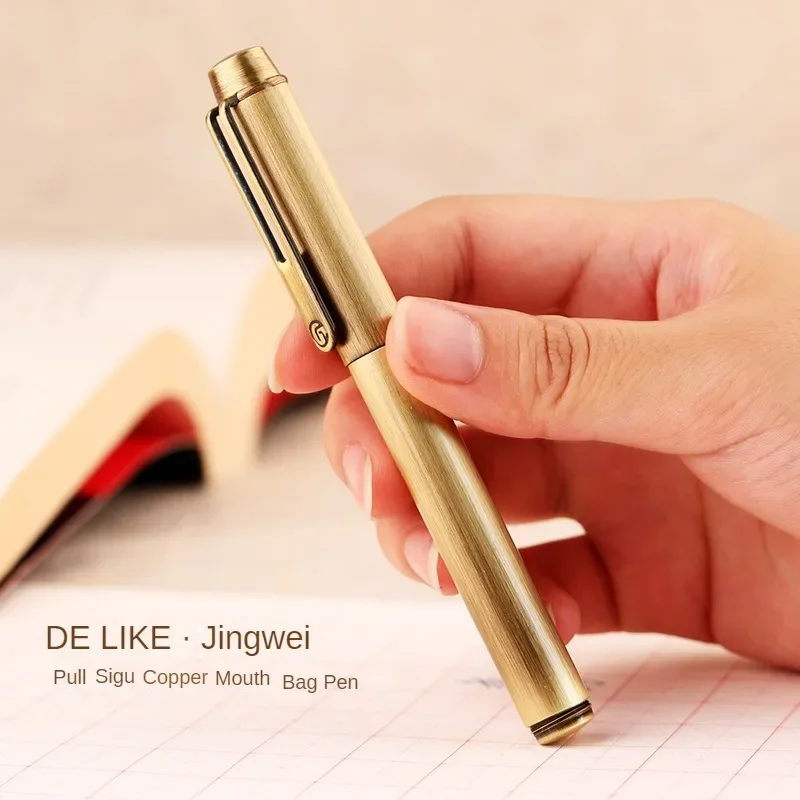 

Major Delik Jingwei Retro Brushed Bronze Extra Fine Sharp Student Adult Writing Practice Pen Travel Pocket Pen Ink Pen Gift Box