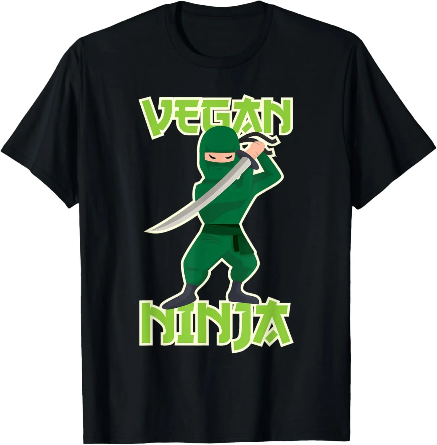 

Vegan Ninja Green Sword Graphic Tee Men Casual Short Sleeve Crew Neck Cotton T-Shirt