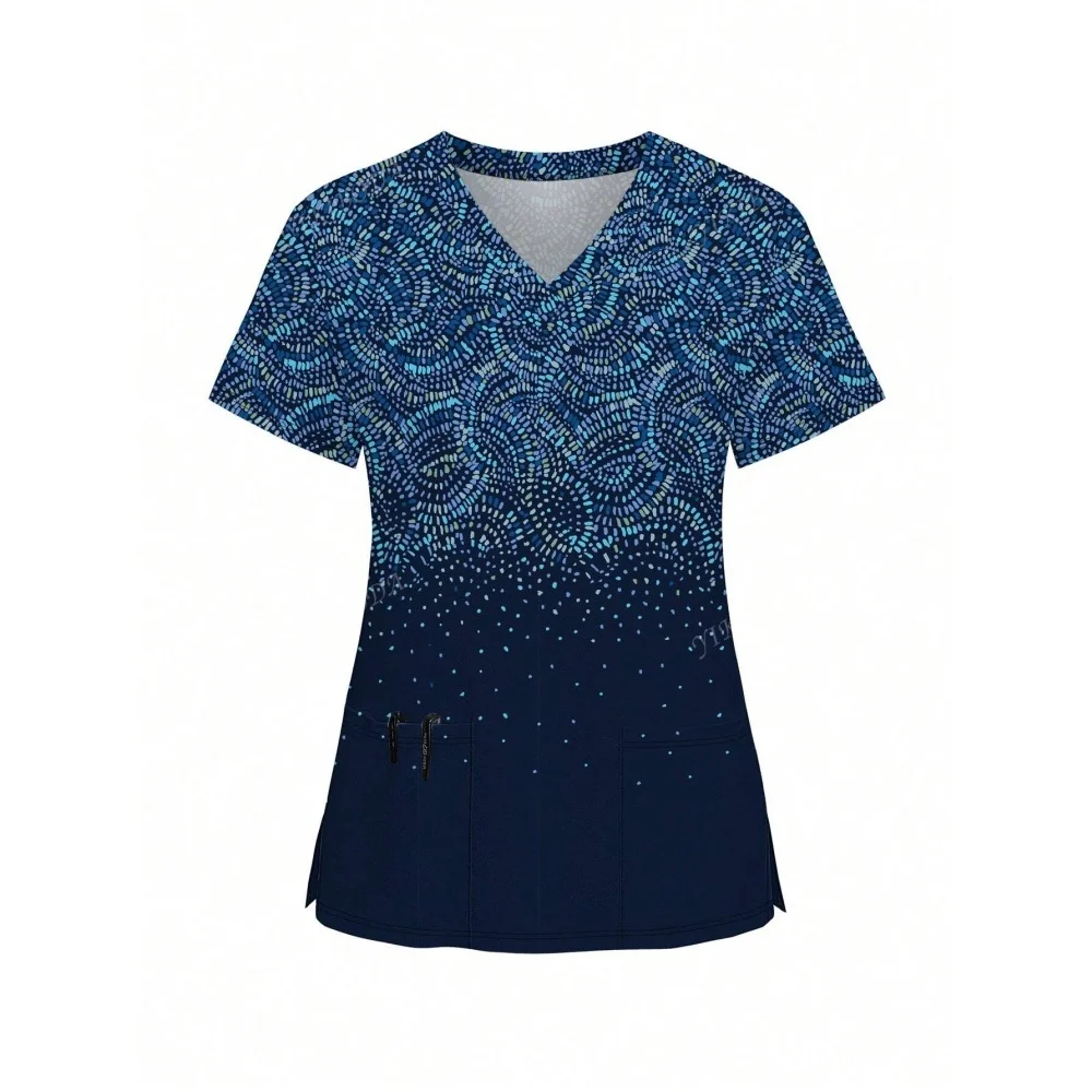 花 3D プリントナース制服花 V ネックポケット看護スクラブトップス女性作業服服オーバーオール医療制服レディース