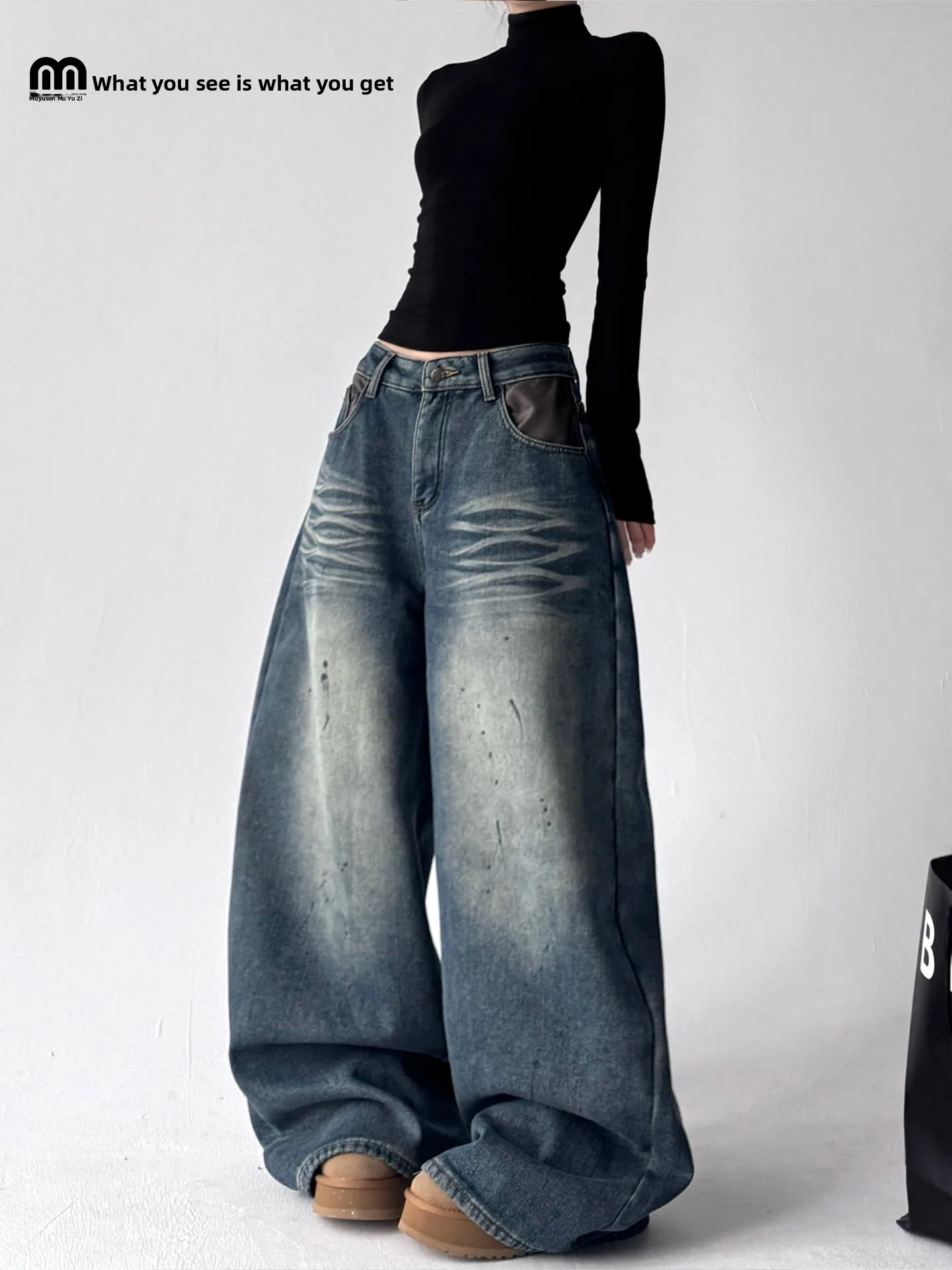 

Women's Fce Lined Loose Wide Leg Jeans Retro Sle High Waist Versatile Trousers Autumn Winter Faion Casual Comfortable