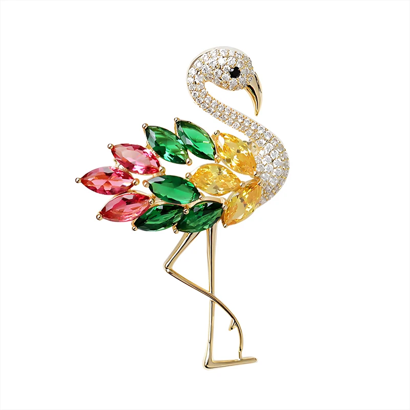 

Colourful Flamingo Brooches Exquisite Light Luxury Design Crystals Zirconia Cute Animal Pins Clothing Decoration Jewelry Broches