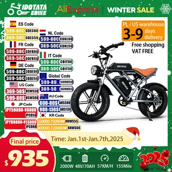 Image IDOTATA-Moped Fat Tire Electric Bike for Adults, 2000W, 20Inch Electric Bicycle , 48V, 55Ah, Dual Battery, 35MPH, 100Miles Ebike