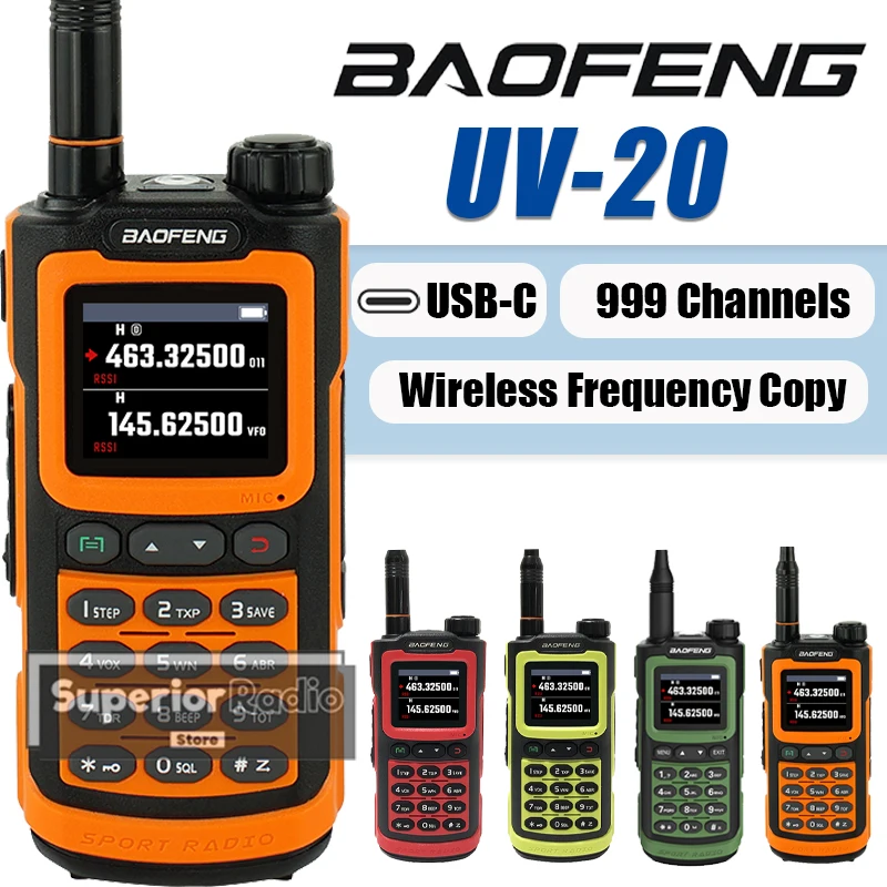 Baofeng UV-20 Walkie Talkie USB-C Charging High Power High Capacity FM Wireless Frequency Copy 999 Channels UV-G30 Pro V1 Radio
