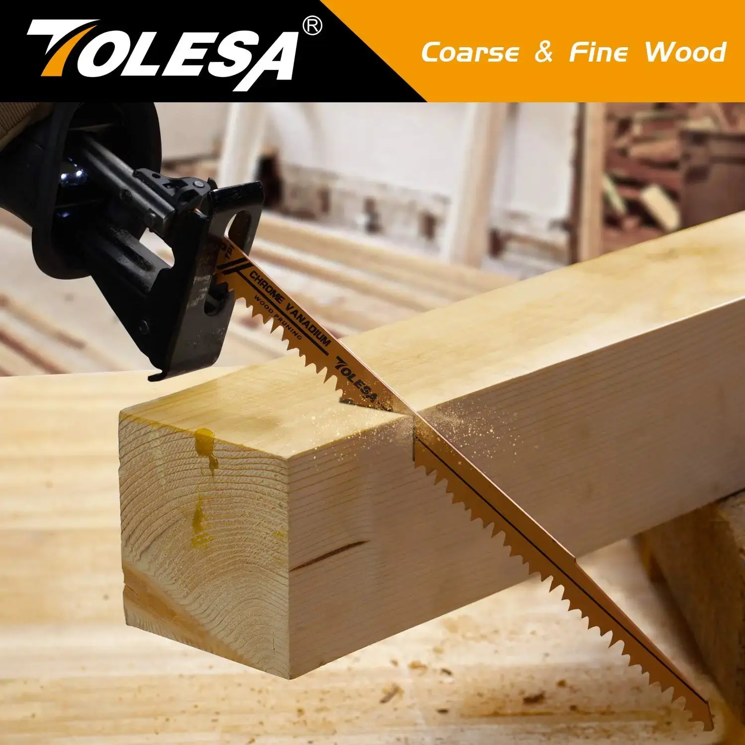 TOLESA 5PCS 6TPI 6 Inch Wood Pruning Reciprocating Saw Blades for Wood and PVC Pipe Cutting CRV Sharp Ground Teeth Sabre