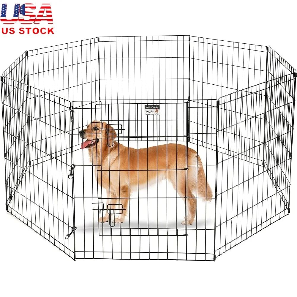 

Foldable Pet Playpen Metal Exercise Pen 8 Panel Design with Step Through Door Dogs Cats Rabbits