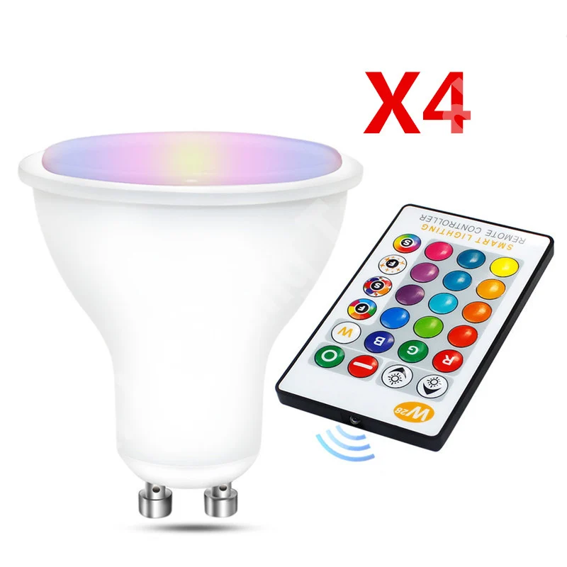 

85-265V GU10 LED Bulb 8W Spot Light 16 Colors RGB Dimmable With IR Remote Control Memory Function Lamp RGBW Warm White 4Pcs/Lot