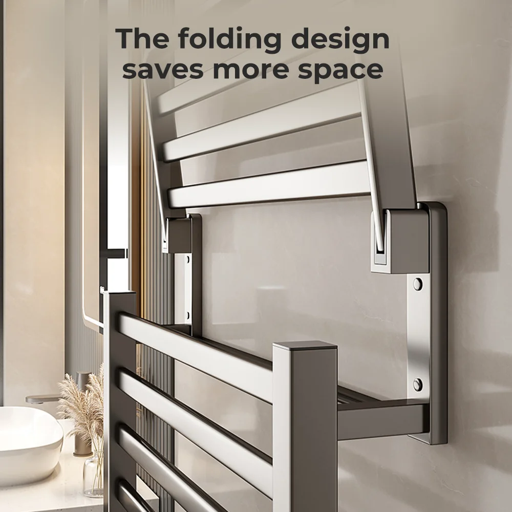 Toallero eléctrico con calefacción para baño, color negro mate, con pantalla Digital, toalla seca termostática táctil, calentador de acero inoxidable 304