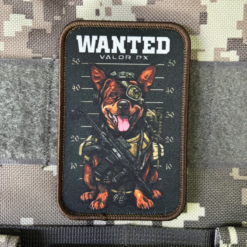 The Wanted Dog Tactical Patch Dangerous Little Dog Morale Badge Printed Hook and Loop Military Backpack Army Sticker Armband