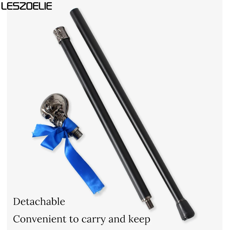 Steampunk Walking Cane with Skull-Head And Royal Blue Ribbon Fashion Decorative Women's Men's Halloween Cosplay Stick view 5