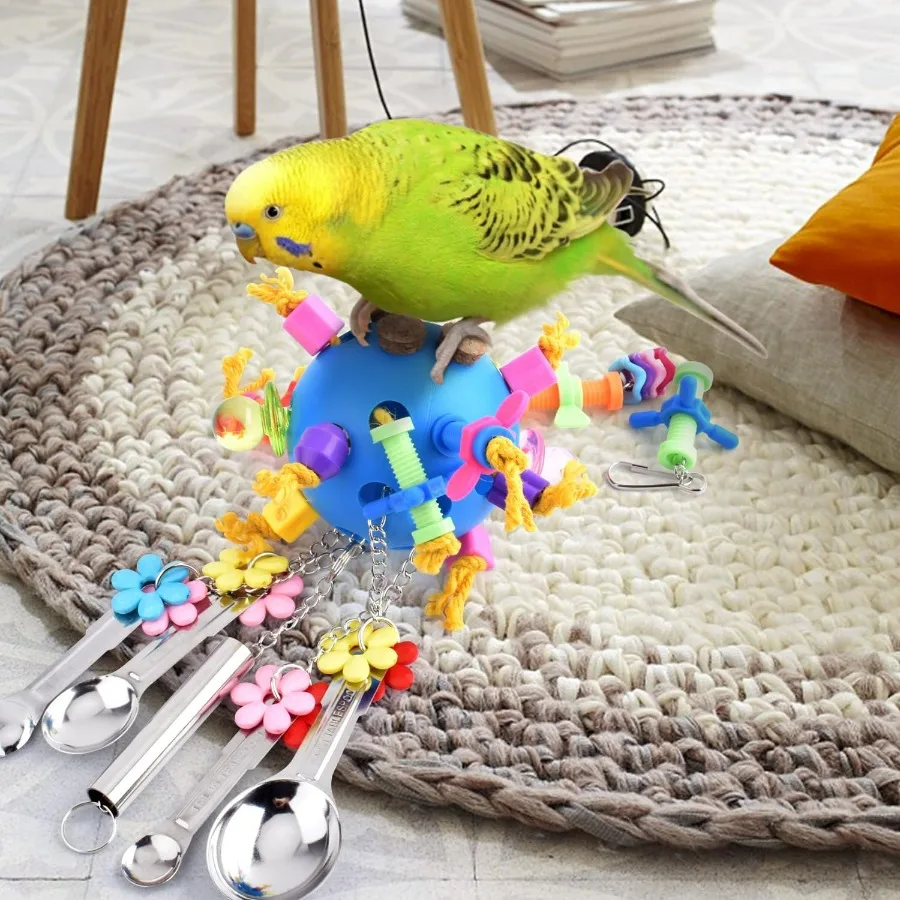 Bunter Acryl-Ziehlöffel, Vogelspielzeug für Papageien und kleine Vögel, langlebiges Kauspielzeug, ideal für Papageien, afrikanische Graupen, Conures Ca